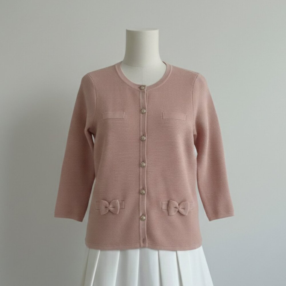 Like New Pink Bow Detail Karl Lagerfeld Cardigan